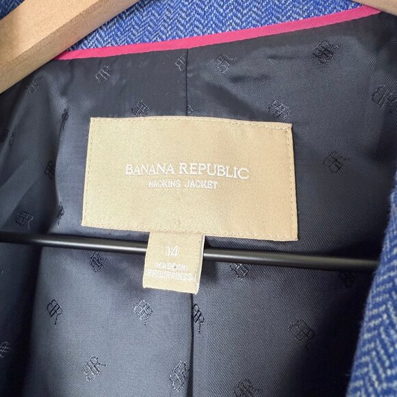 Banana Republic Hack Jacket Blue and Navy Women's Wool Blend Blazer Size 14 - Picture 2 of 11